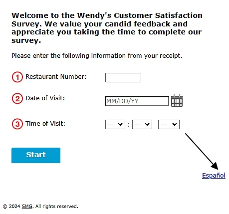 change language of the wendy's survey page